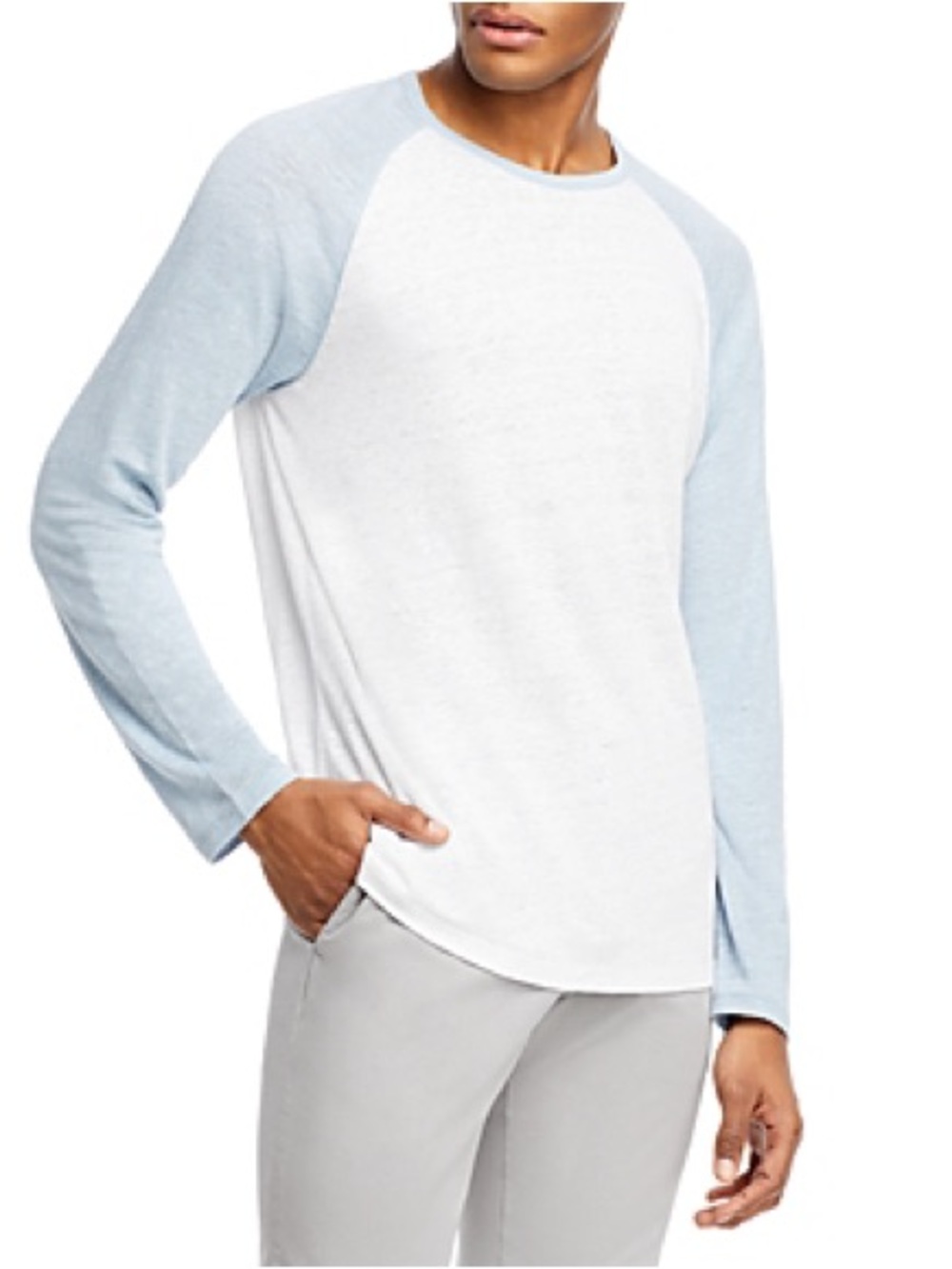 Vince Long Sleeve Baseball Tee In Morning Blue $145 Retail